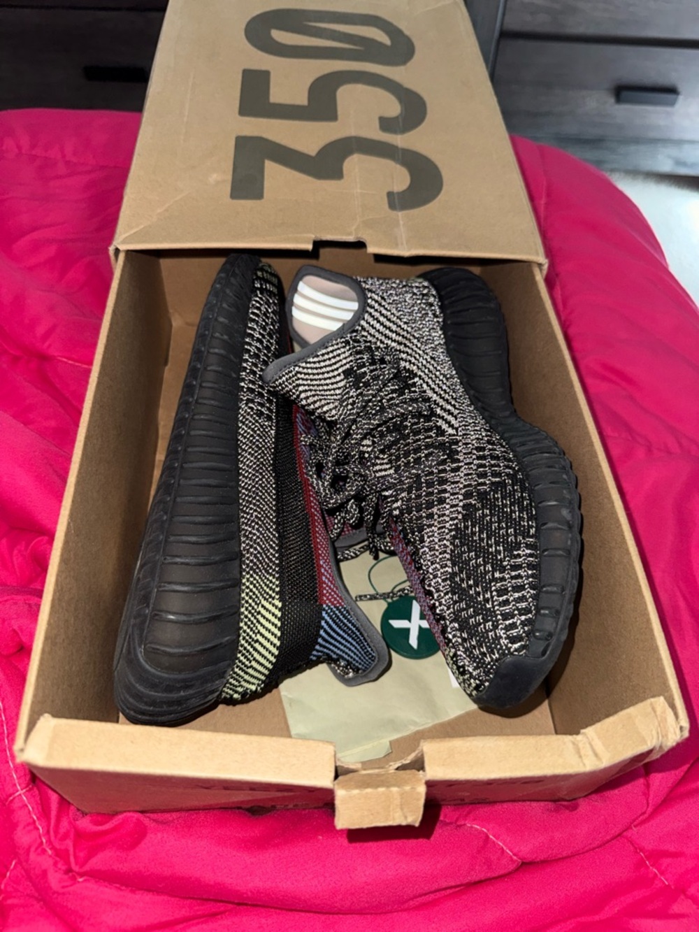 Yeezy Boost 350 V2 Black Multicolor Knit Athletic Shoes